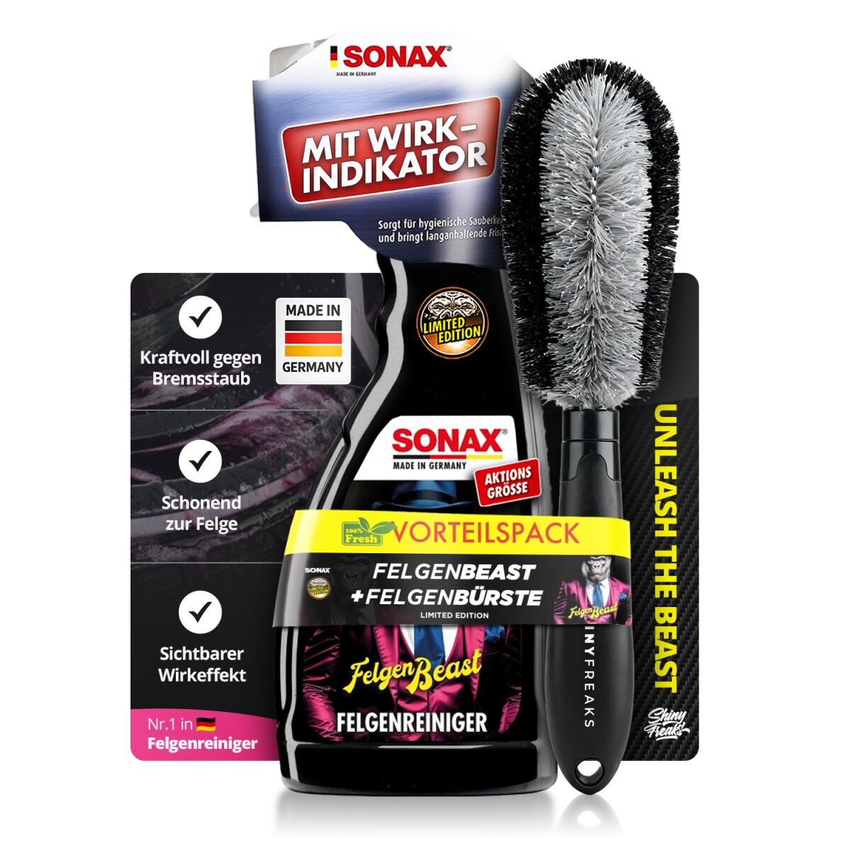 SONAX FelgenBeast 500 ml + krtača – komplet za platišča