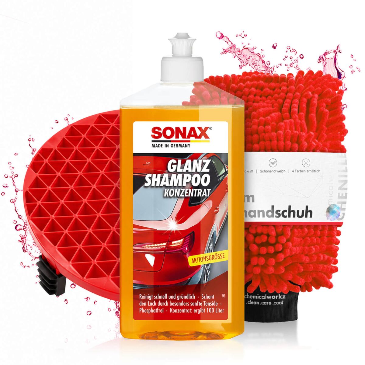 SONAX GlanzShampoo – komplet z rokavico in lovilcem umazanije