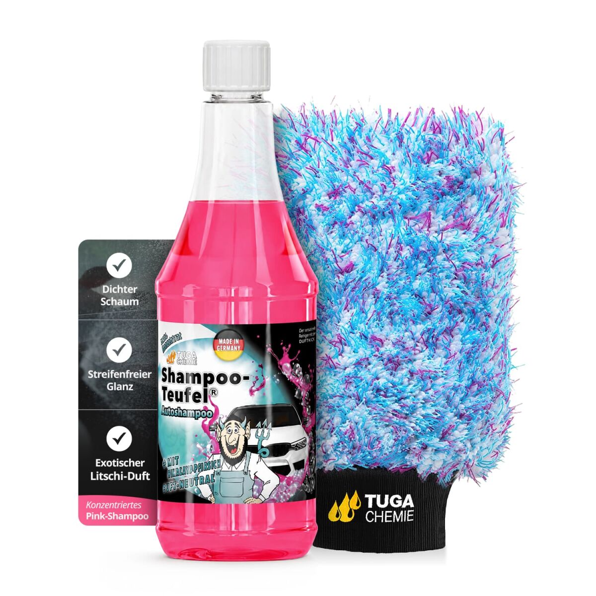 TUGA Shampoo-Teufel 1 L + pralna rokavica – komplet za pranje